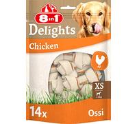 8in1 Delights Chicken Bones XS - Ossa da masticare sane per cani di piccola taglia, carne di pollo di alta qualità avvolta in pelle di manzo, 14 pezzi