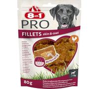 8in1 Fillets Pro Skin & Coat - Snack per cani con pollo, snack funzionali per cani, aromatizzati con olio di lino, busta da 80 g