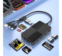 8in1 Lettore di Schede SD,Lightning + Tipo-C + USB-A Lettore Schede Adattatore Hub con Slot SD/TF/MS/CF/XD e 3 porte USB2.0,lettore di schede multiplo per iPhone/Android/Windows/Linux per Fotografia