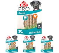 8in1 Pro Dental Twisted Sticks - Bastoncini da Masticare Sani per Cani per la Cura dei Denti, 35 Pezzi (Confezione da 4)