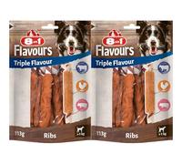 8in1 Triple Flavour Ribs Bastoncini da masticare per cani - Snack da masticare con carne extra, confezione da 113 g (ca. 6 pezzi)