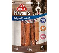 8in1 Triple Flavour Ribs Bastoncini da masticare per cani - Snack da masticare con carne extra, confezione da 113 g (ca. 6 pezzi)