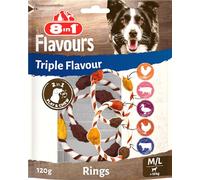 8in1 Triple Flavour Rings M/L snack per cani - Anelli da masticare per giocare e masticare con carne extra, busta da 120 g (2 doppi anelli)