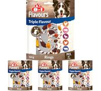 8in1 Triple Flavour Rings M/L snack per cani - Snack da masticare per giocare e masticare con carne extra, busta da 120 g 2 doppi anelli (Confezione da 4)