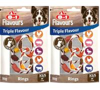 8in1 Triple Flavour Rings XS/S snack per cani - Anelli da masticare per giocare e masticare con carne extra, busta da 80 g (2 doppi anelli) (Confezione da 2)