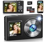 8K 96MP WiFi Dual Screen Selfie Fotocamera Digitale con 32GB Card | Fotocamera compatta per vlogging e messa a fuoco automatica, per principianti, 2 batterie da 1050 mAh incluse