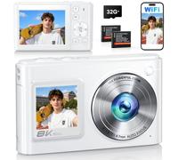 8K 96MP WiFi Dual Screen Selfie Fotocamera Digitale con 32GB Card | Fotocamera compatta per vlogging e messa a fuoco automatica, per principianti, 2 batterie da 1050 mAh incluse