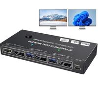 8K Displayport KVM Switch 2 PC 2 Monitor 4K @144Hz 8K@30Hz, MST Dual Monitor KVM Switch DP IN/DP+HDMI Out per 2 PC shar 2 monitor e 4 porte USB 3.0, switch KVM Displayport 1.4 con Wired Remote