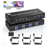 8K Dual Monitor Displayport Commutateur KVM 2 Monitors 4 Computers, 8K60Hz 4K120Hz DP KVM Switch pour 4 PC 2 écrans avec 3 USB 3.0, Supportant Contrôle Du Bureau