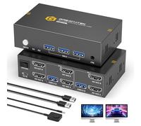 8K60Hz KVM Switch 2 PC 2 Monitor 4K240Hz Commutatore KVM con 4 PorteUSB 3.0(3*USB 1*USB-C) con Tastiera, Mouse, Stampante e Disco U, Switch KVM Supporto Extended & Copy, con Controller Desktop