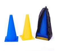 8LevelUp Pylons Set di 8 coni da 30 cm (4 gialli e 4 blu - flessibili, sicuri e robusti) con borsa per calcio, sport equestri, addestramento cani, addestramento cavalli, addestramento agilità per cani