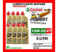 8LT OLIO CASTROL POWER 1 RACING 4 TEMPI 10W50 API SN-JASO MA2 8 LATTINE DA 1LT