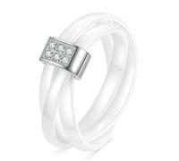 8MM doppia fila di diamanti set in ceramica bianca e nera anello a tre anelli in acciaio inossidabile con diamanti per coppie, versatile