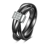8MM doppia fila di diamanti set in ceramica bianca e nera anello a tre anelli in acciaio inossidabile con diamanti per coppie, versatile