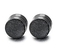 8MM Magnetico Nero Satinato Cerchio Orecchini da Uomo Donna, Click-on Fake Piercing, Finto Dilatatore Fake Plug, Acciaio