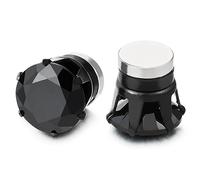 8MM Magnetico Nero Zirconi Orecchini da Uomo Donna, Acciaio, Click-on Fake Piercing Finto Dilatatore Fake Plug, 1 Paio