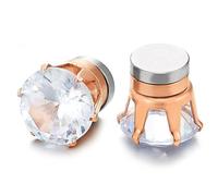 8MM Magnetico Zirconi Orecchini da Uomo Donna, Oro Rosa Acciaio, Click-on Fake Piercing Finto Dilatatore Fake Plug