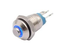 8mm Momentary Metal Push Button ON OFF Brass High Ring 3V 12V DC 220V AC Red Green Blue Pushbutton Switch 1Pcs(Blue LED,110V-220V)