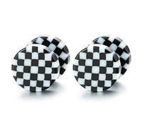 8MM Nero Bianco Motivo a Scacchi Cerchio Orecchini da Uomo Donna, Finto Dilatatore Fake Cheater Plug Gauges, 1 Paio