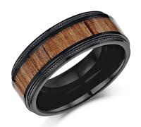 8mm Titanio Nero & Vero Originale Koa Legno Intarsio Fede Nuziale Con Milligrana