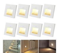 8pcs 1,5W Applique LED da incasso per scale Bianco Caldo 3000K Segnapasso LED Luci scale da incasso con Sensore di Movimento per scatola rotonda da 60mm, quadrata da 86mm 230V Bianco per Interno