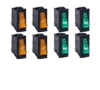 8Pcs AC 250V/15A, 125V/20A Illuminated On/Off SPST 3 Pin 2 Position Mini Boat Rocker Toggle Switch Snap for Househould DIY(8pcs green orange)