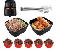 8PCS Accessori Friggitrice ad Aria in Silicone per Moulinex 5 L/4,5L, Cecotec 4 L, Philips 2000-Serie 4,2L (NA229/00), Réutilisable Contenitori per Friggitrice ad Aria, 20CM Accessori Air Fryer