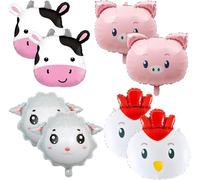 8pcs Animale Foglio di Alluminio Palloncino, Palloncini per Compleanno Animali, Palloncini Fattoria con Mucca, Maiale, Pecora e Pollo, Adatti per la Decorazione Festa Compleanno Bambini