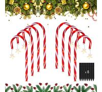 8pcs Christmas Candy Cane Pathway Marker Lights,Zucchero Ornamento Albero Di Natale Appeso Ciondolo Stampella Appeso,Led Candy Canna Per Cortile Prato Decor