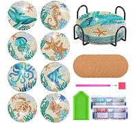 8pcs Diamond Painting Sottobicchieri Mandala Kit Sottobicchieri Fai Da Te 5D Sottobicchieri Assorbenti con Supporto Sottobicchiere Diamond Painting per Tavola Bevande Tazze Vasi (Creature Marine)