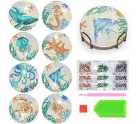 8pcs Diamond Painting Sottobicchieri Mandala Kit Sottobicchieri Fai Da Te 5D Sottobicchieri Assorbenti con Supporto Sottobicchiere Diamond Painting per Tavola Bevande Tazze Vasi (Creature Marine)