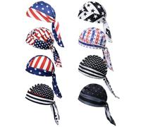 8Pcs Do Rag Skull Cap Sweat Wicking Doo Rag Helmet Liner Cooling Cap Moto Ciclismo Head Wraps Bandana Beanie Hat, Bandiera americana, 3-8