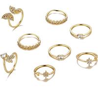 8Pcs Finger Rings Butterflies Stackable Jewelry Bohemia Rhinestones Knuckle Rings For Party Banquet Prom, Suitable For Parties, Daily Wear, Major Festivals Clever design