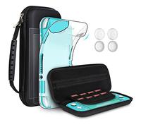8pcs GeeRic Custodia Compatibile per Switch Lite, 2pcs Vetro Temperato + Cover + 4 Thumb Grips + Borsa Accessori 8 in 1 Kit Compatibile con Switch Lite Nero