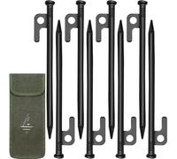 8Pcs Picchetti Campeggio Acciaio Forte con Gancio e Foro, 30cm Picchetto Tenda Tempesta Resistente Prova Nero, Ancoraggio Terra Roccia Robusto Super per Terreni Duri, Giardino, Prati, Boschi Outdoor