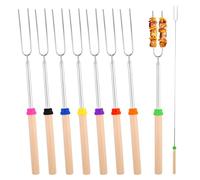 8pcs Spiedini per Barbecue, Spiedini in Acciaio Inossidabile per Griglie, Spiedini Barbecue Telescopici con Manico in Legno, Forchette per Barbecue per Marshmallow, Hot Dog, Estensibile 31-81 cm