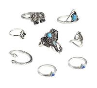 8Pcs Women Ring Set Bohemian Style Vintage Anti Rings Turquoise Elephant Snake Heart Rings Practical and clever