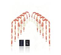 8PcsSolar Candy Cane Pathway Lights, Christmas Candy Cane Yard Stake Lights | Striped Candy Cane Decor with Snowflake Pendants Warm Glow for Lawn Patio Garden Outdoor Xmas Holiday Path Decoration