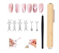 8pz Set Magneti Unghie Cat Eye 3 in 1, con Penna Magnetica Manico Legno Penna Sfera in Acciaio Magneti a Forma di Y e Coniglio per Smalto Gel Cat Eye per Uso Salone Bellezza Casa