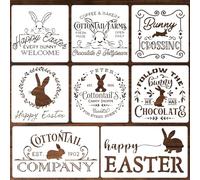 8pz stencil Pasqua, riutilizzabili “Happy Easter Welcome” Grandi stencil primaverili per disegnare Dipinti fai da te su zerbini in legno Artigianato