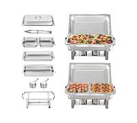 8QT Confezione da 2 Chafing Dish Buffet Set Chafer in acciaio con 2 padelle intere e 4 mezze dimensioni Scaldavivande rettangolare con coperchio