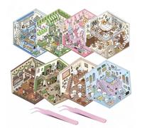 8Sets DIY 3D House Stickers - Crea il tuo Supermercato|Caffè|Ristorante|Libreria, Stickers 3D per Scenari Divertenti