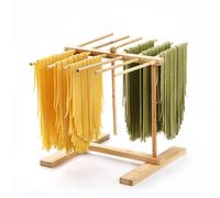 8SOM Scolapasta in bambù con bacchetta di trasferimento e 12 barre, facile da trasferire per asciugare la pasta e cucinare, design speciale a sospensione per riporre grandi quantità