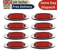 8x 12V LED Lato Cromo Lunetta Evidenziatore Rosso Lampade Luci Camper Pulmino