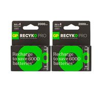 8x Batterie Ricaricabili GP ReCyko PRO AA 2000mAh NiMH 2 Pack Da 4