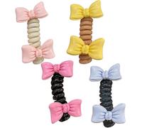 8x Coil Ties for Thin Hair, NoCrease Elastic Scrunchies, Spiral Bands with Bow, Resin Ponytail Holders for Women Kids Teens, Cute Hair Accessories, Travel Workout Dance Use