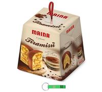 8x Maina Panettone Tiramisù - Dolce Natalizio Tradizionale Italiano - Torta Natalizia imbevuto nel caffè e farcito con una deliziosa crema al tiramisù 750g + Portachiavi Beni Culinari in Omaggio