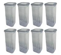 8x Plastica Stoccaggio con Coperchio Grigio 1,9L Contenitore Ermetico Farina