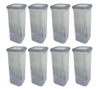8x Plastica Stoccaggio con Coperchio Grigio 1,9L Contenitore Ermetico Farina