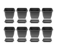 8x Vaso 19 X 19 CM Plastica Incl. Sottobicchieri Angolare Antracite da Fiori